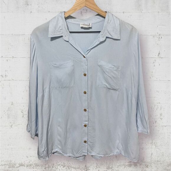 COLLECTION L | Light Blue Collared Button Down 3/4 Sleeve Thin Blouse Size 14 - Picture 5 of 7
